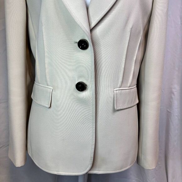 Tahari Jacquard Cream Blazer Jacket Button Up Collared Cotton Womens Business - Picture 4 of 9